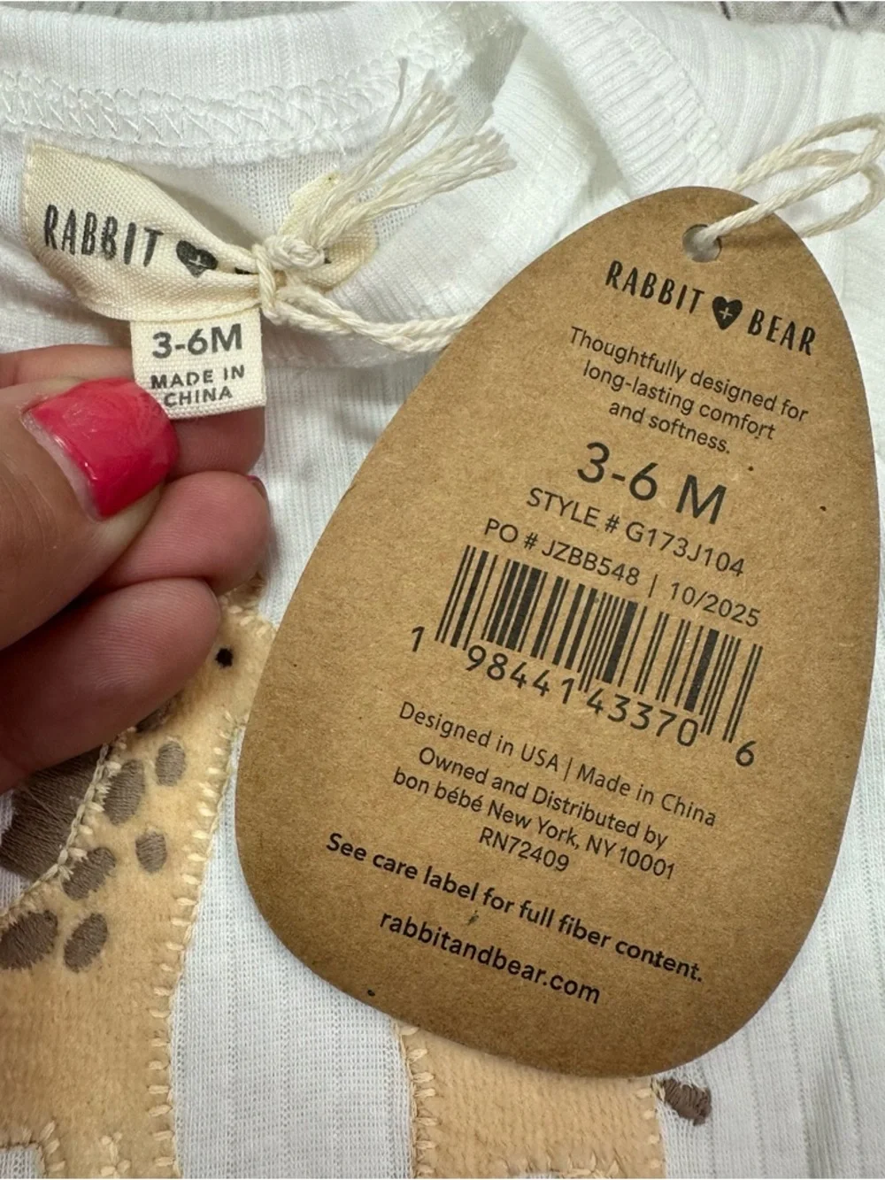 NWT rabbit + bear 3pc Neutral Giraffe Baby Bodysuits 3-6M unisex embroidered